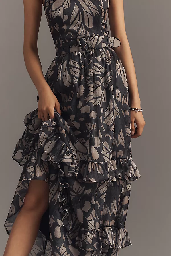 Anthropologie Hutch Sleeveless Belted Maxi Dress Black Butterfly Print