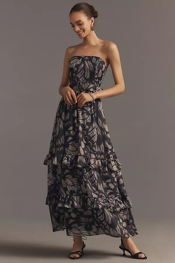 anthropologie Hutch Sleeveless Belted Maxi Dress Black Butterfly Print