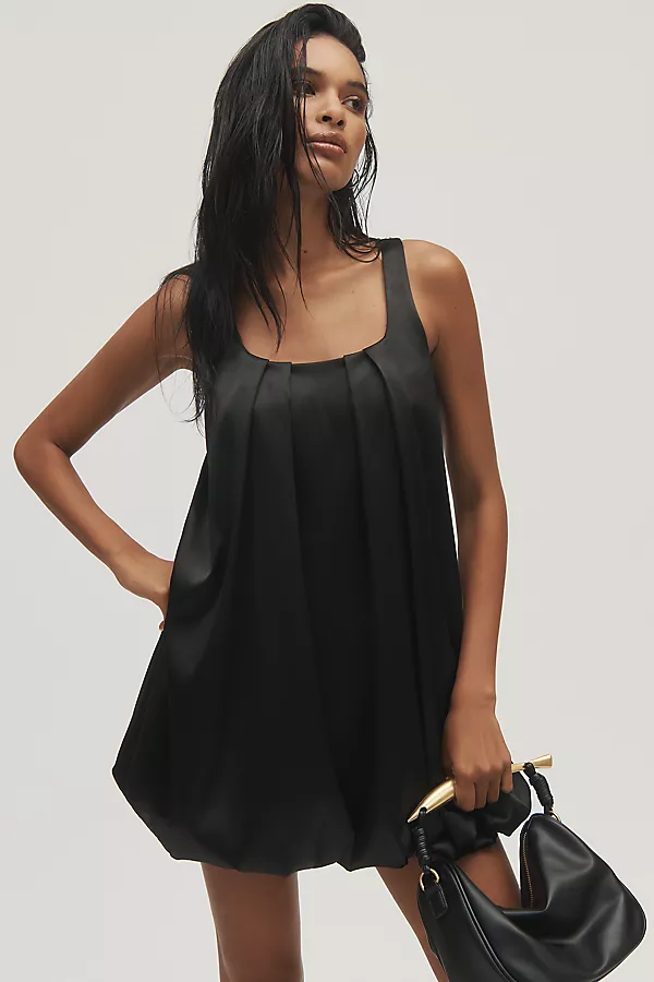 anthropologie Hutch Sleeveless Pleated Bubble-Hem Mini Dress Black