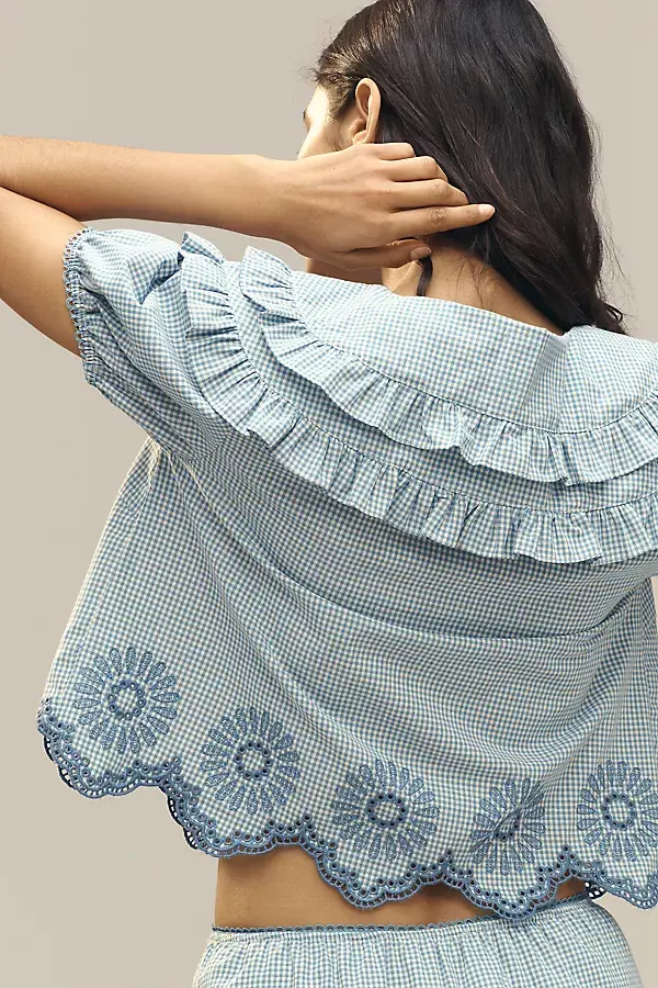 Anthropologie Jacquie The Label Beatrice Collared Blouse Blue & White