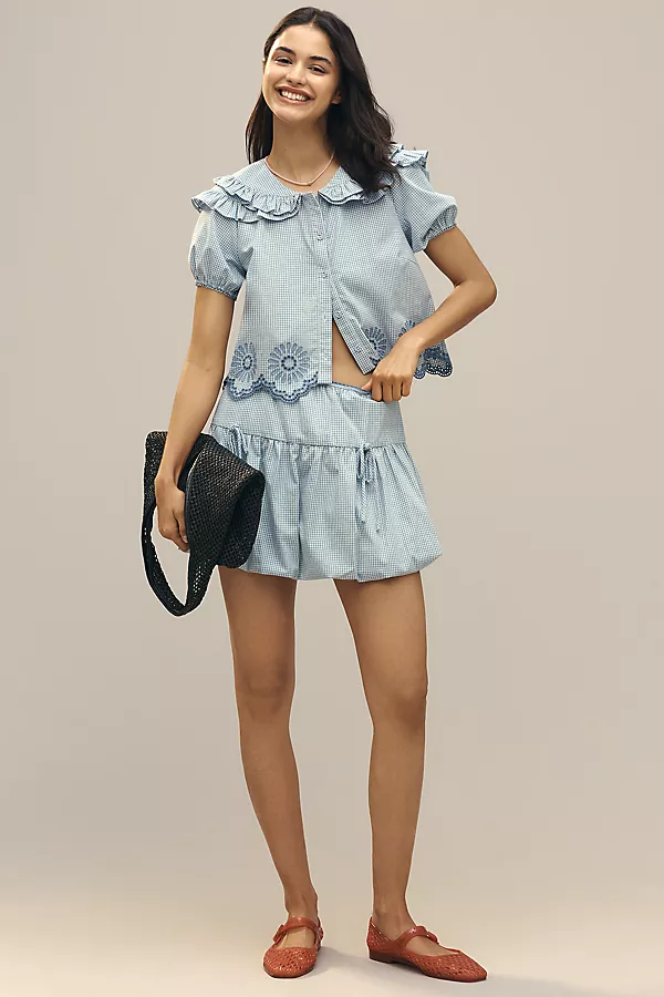 Anthropologie Jacquie The Label Beatrice Collared Blouse Blue & White