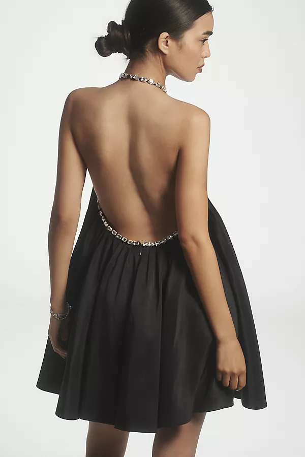 Anthropologie Jasmine Elaine Pleated Halter Mini Dress Black