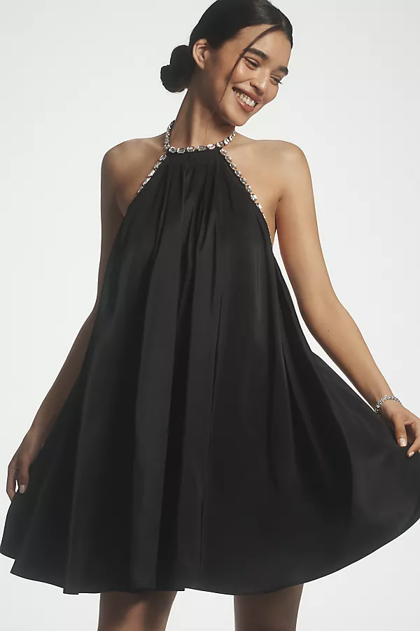 anthropologie Jasmine Elaine Pleated Halter Mini Dress Black