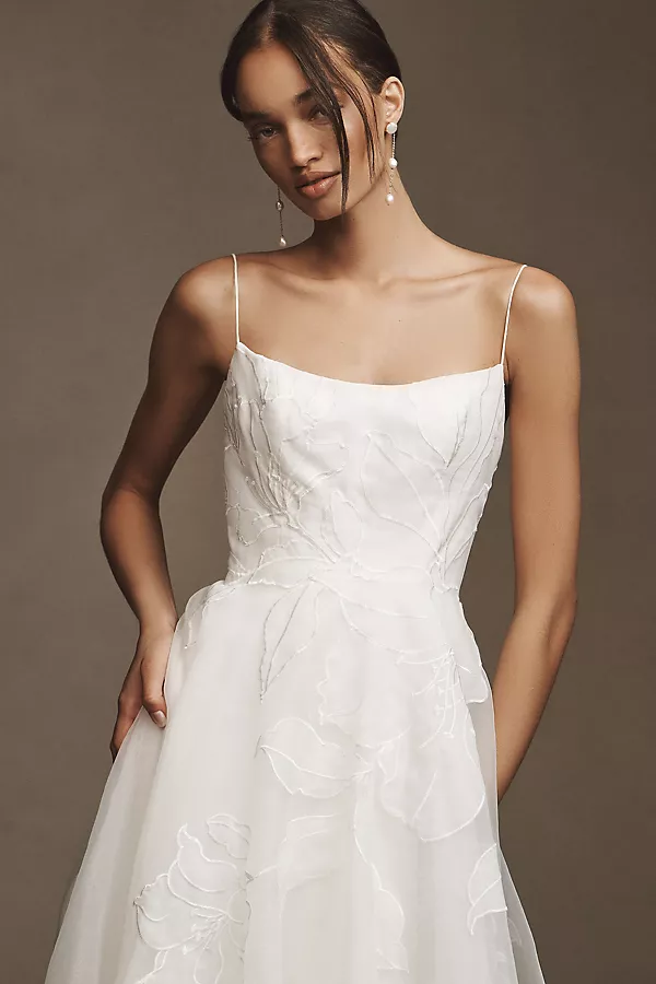 Anthropologie Jenny Yoo Abernathy Organza A-Line Ball Skirt Wedding Gown Ivory