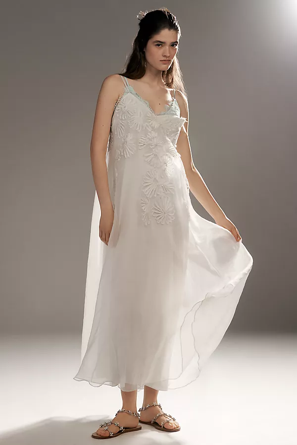 Anthropologie Let Me Be Sleeveless Appliqué Midi Dress Light Blue