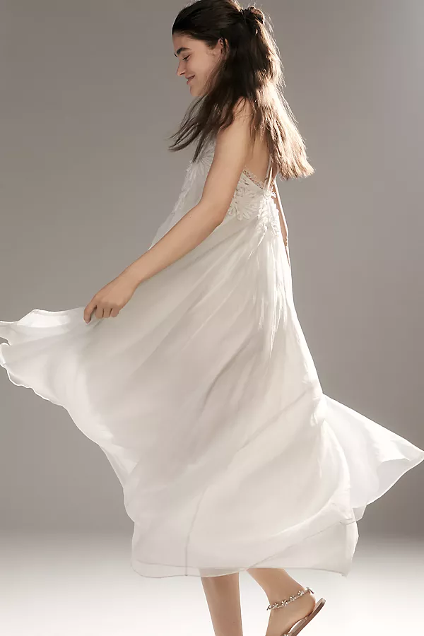 Anthropologie Let Me Be Sleeveless Appliqué Midi Dress Light Blue