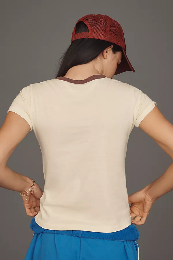 Anthropologie Letluv Star Short-Sleeve Ringer Crew-Neck Tee Cream