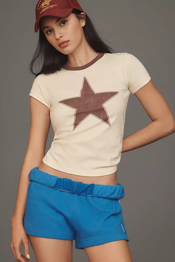 anthropologie Letluv Star Short-Sleeve Ringer Crew-Neck Tee Cream