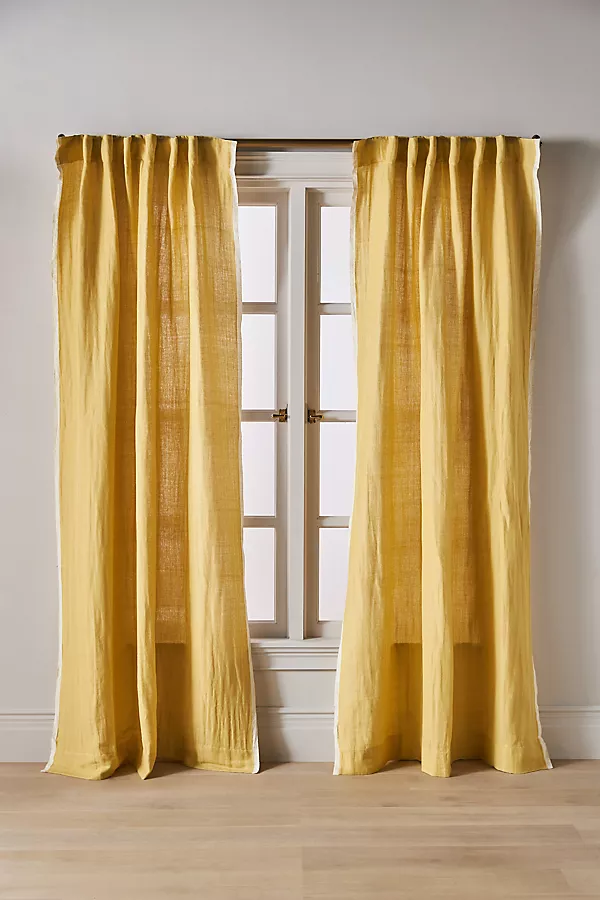 anthropologie Linen Cotton Fringed Stripe Trim Curtain Maize anthropologie Linen Cotton Fringed Stripe Trim Curtain Maize