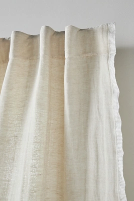 Anthropologie Linen Cotton Fringed Stripe Trim Curtain Sand