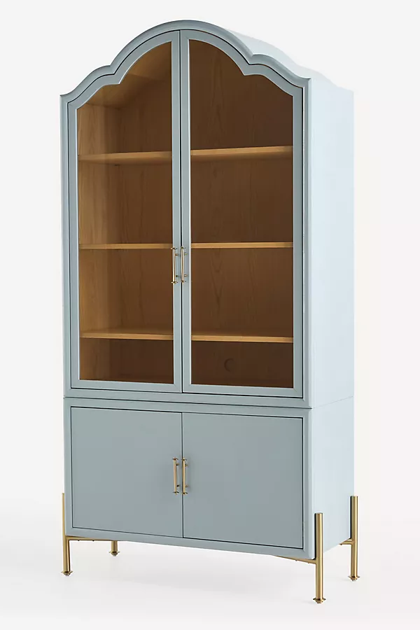 Anthropologie Livia Glass & Wood Storage Hutch Light Blue