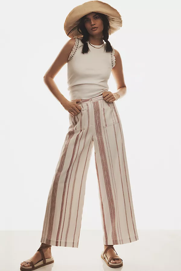 anthropologie Lost + Wander Costa Mirage Wide-Leg Pants Red-Natural