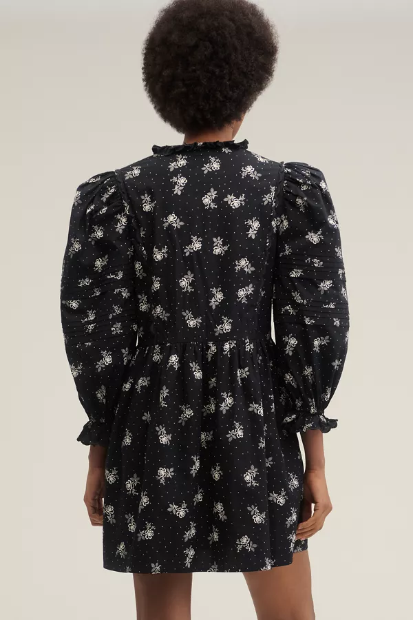 Anthropologie Lovaan Kitty Puff-Sleeve Mini Dress Vintage Rose