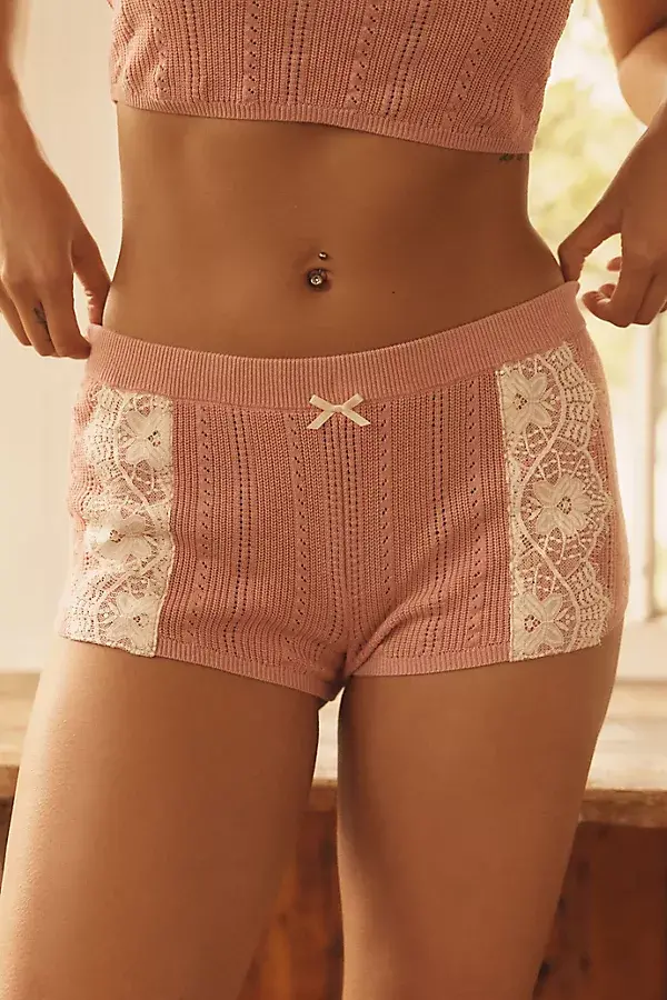 Anthropologie LyreBird Pointelle Sweater Shorts Rose