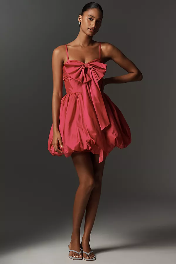 Anthropologie Mac Duggal Bow Bubble Mini Dress Pink
