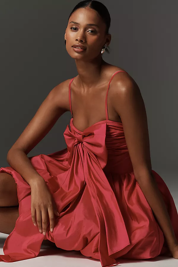 Anthropologie Mac Duggal Bow Bubble Mini Dress Pink