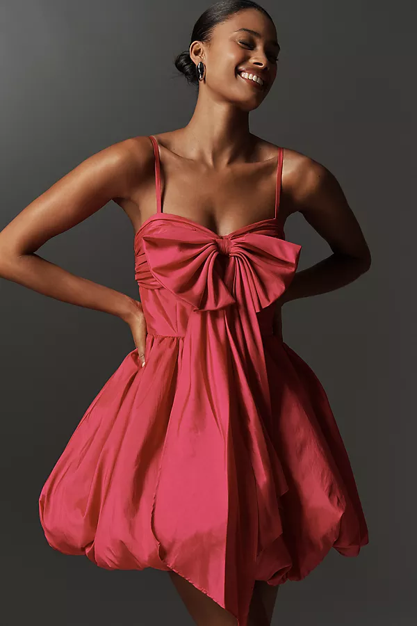 anthropologie Mac Duggal Bow Bubble Mini Dress Pink