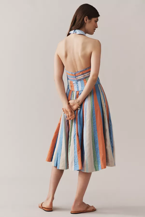 Anthropologie Maeve Collared Halter Shirt Dress Colorblock Mix