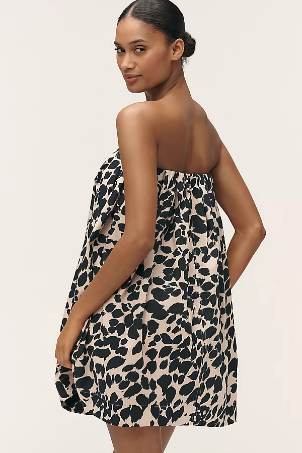 Anthropologie Maeve Cotton Strapless Swing Mini Dress Animal Print