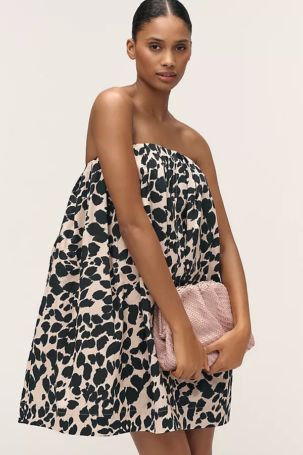anthropologie Maeve Cotton Strapless Swing Mini Dress Animal Print