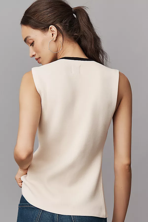 Anthropologie Maeve Crew-Neck Knit Vest Black & White Pattern