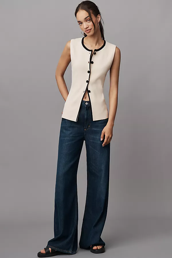 Anthropologie Maeve Crew-Neck Knit Vest Black & White Pattern