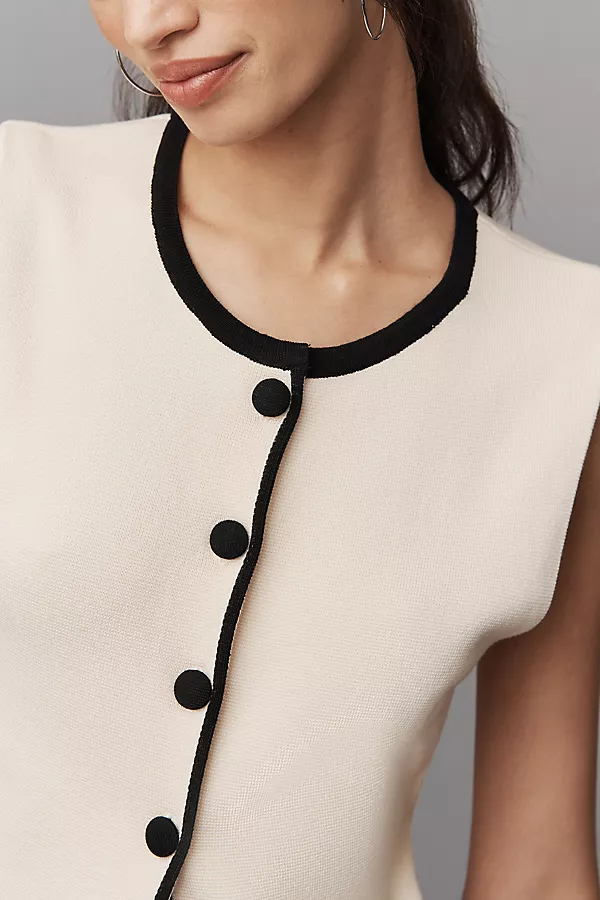 Anthropologie Maeve Crew-Neck Knit Vest Black & White Pattern