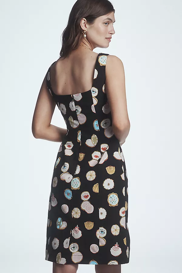 Anthropologie Maeve Fitted Square-Neck Mini Dress: Danielle Kroll Edition Black Pattern