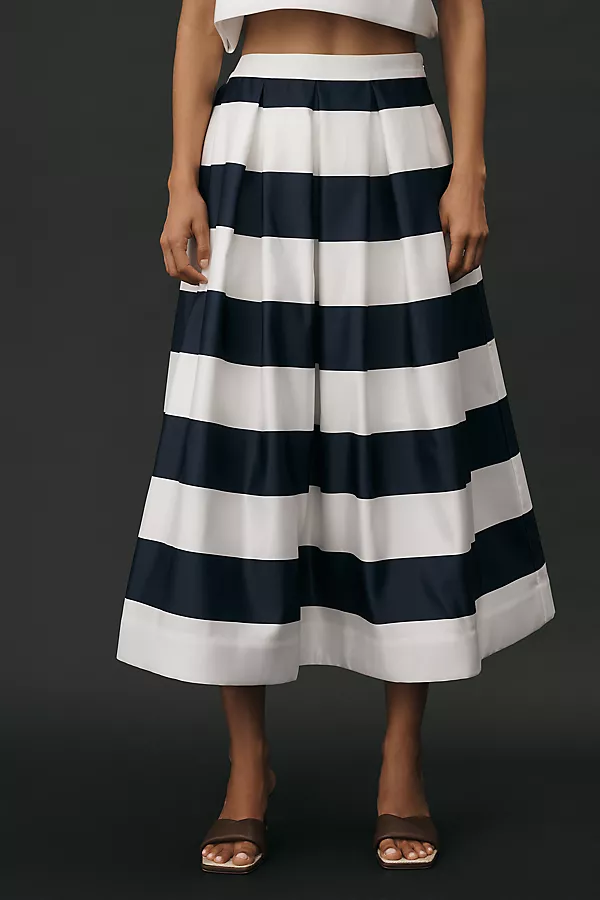 Anthropologie Maeve Full Striped Midi Skirt Navy/White Stripe