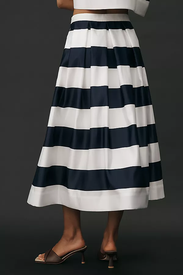 Anthropologie Maeve Full Striped Midi Skirt Navy/White Stripe