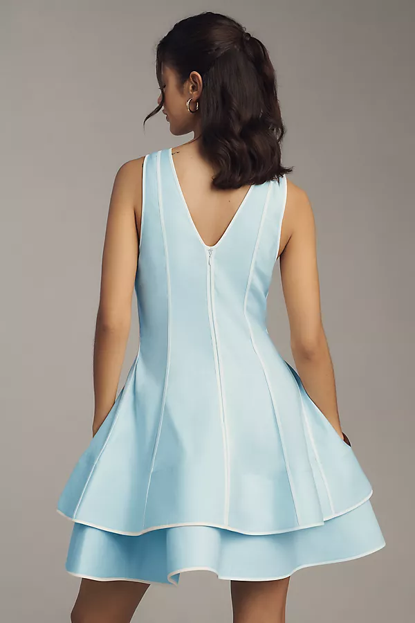 Anthropologie Maeve Linen Blend Sleeveless V-Neck Layered-Hem Mini Dress Delicate Blue