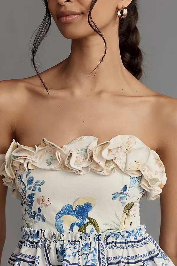 Anthropologie Maeve Linen Blend Strapless Knee-Length Dress Ivory