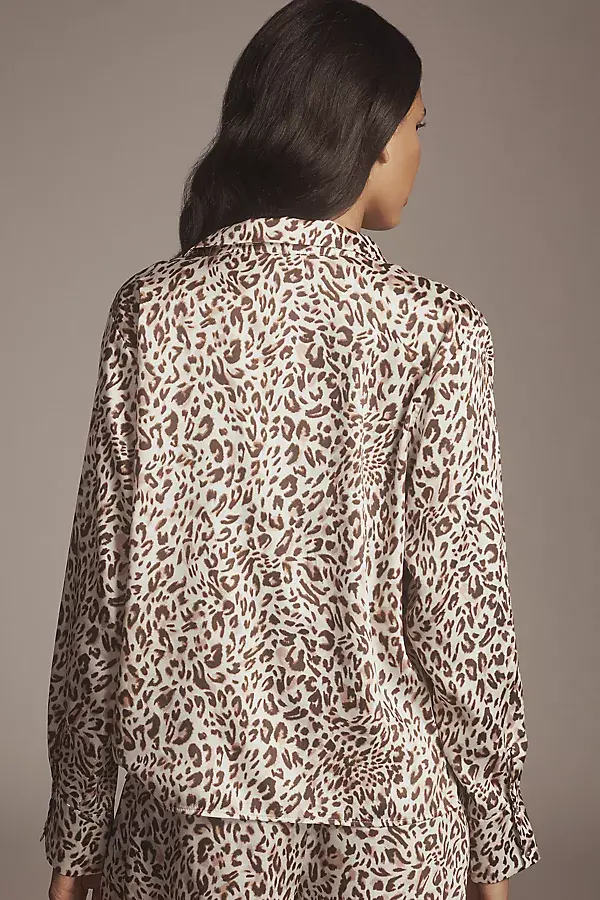 Anthropologie Maeve Long-Sleeve Scarf Blouse Animal Print