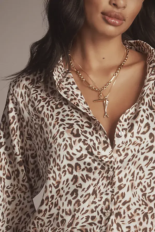 Anthropologie Maeve Long-Sleeve Scarf Blouse Animal Print