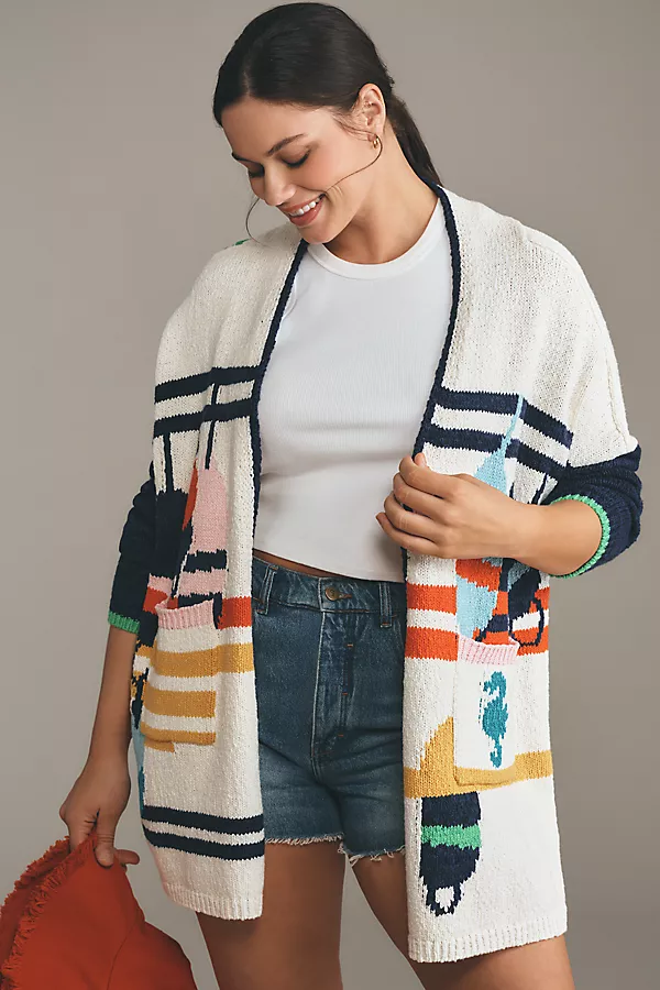 Anthropologie Maeve Nautical Buoy Cardigan Sweater Multi