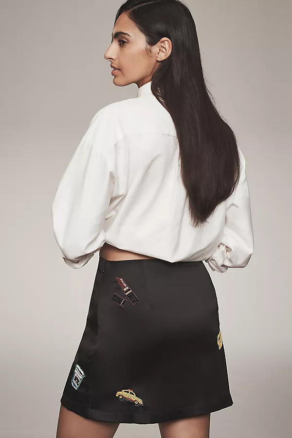 Anthropologie Maeve New York Beaded Mini Skirt Black Onyx