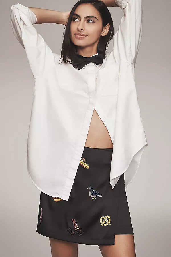 anthropologie Maeve New York Beaded Mini Skirt Black Onyx