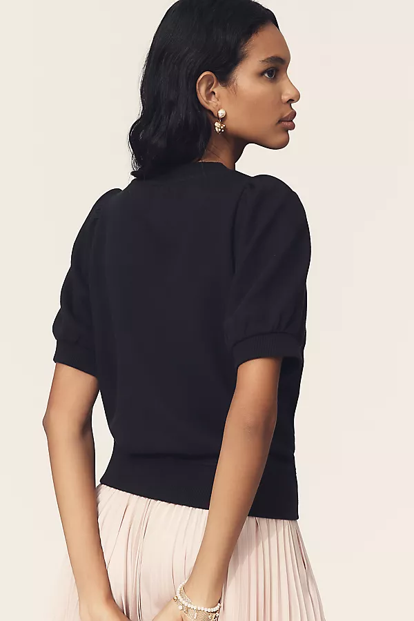Anthropologie Maeve Puff-Sleeve Sweatshirt Tee Black Onyx