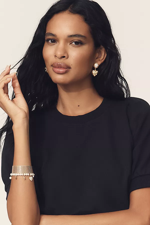 Anthropologie Maeve Puff-Sleeve Sweatshirt Tee Black Onyx