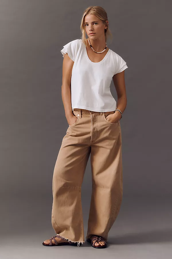 Anthropologie Maeve Scoop-Neck Flounce-Sleeve Tee White