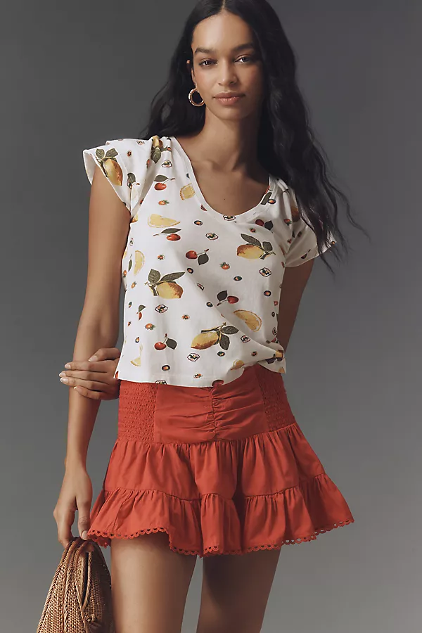 anthropologie Maeve Scoop-Neck Flounce-Sleeve Tee Yellow