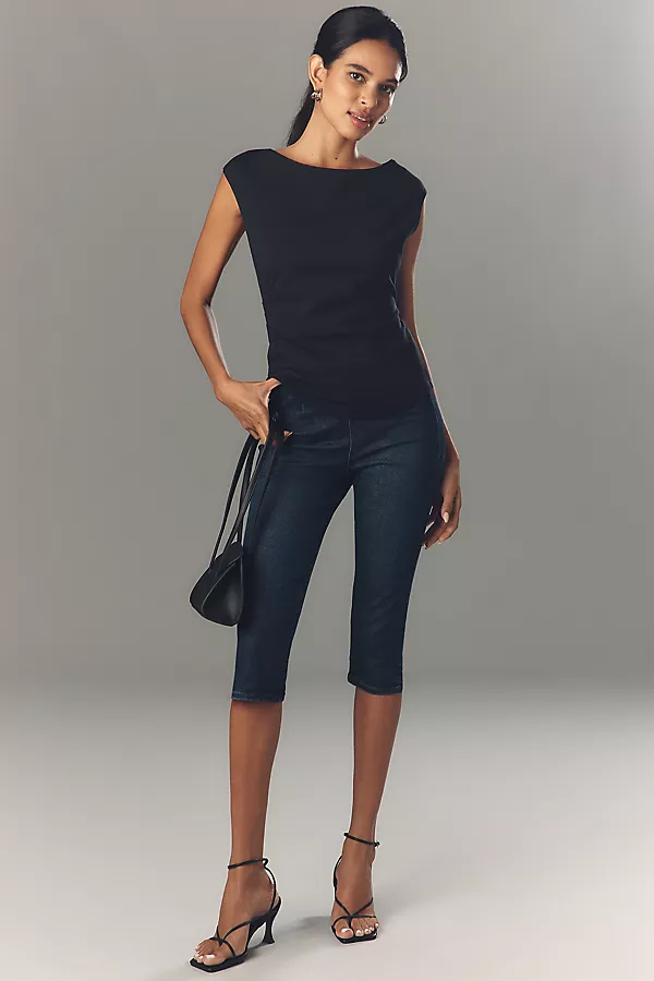 Anthropologie Maeve Short-Sleeve Structured Asymmetrical Top Black Onyx