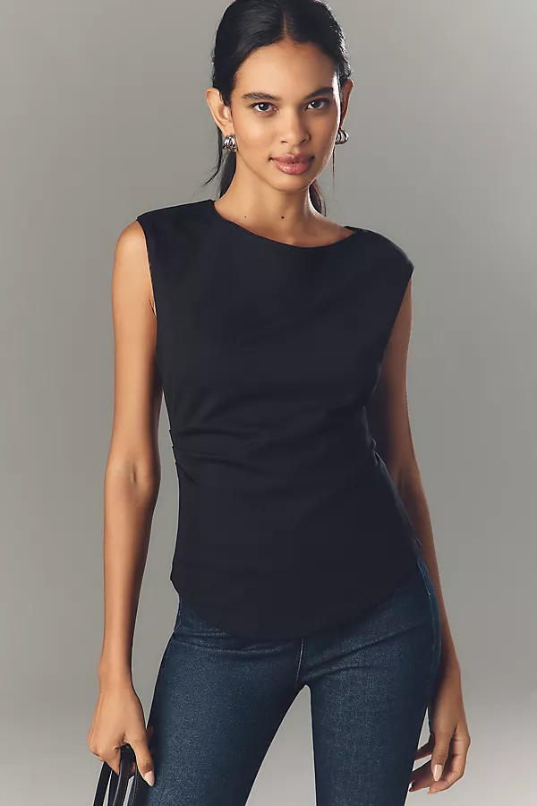 anthropologie Maeve Short-Sleeve Structured Asymmetrical Top Black Onyx