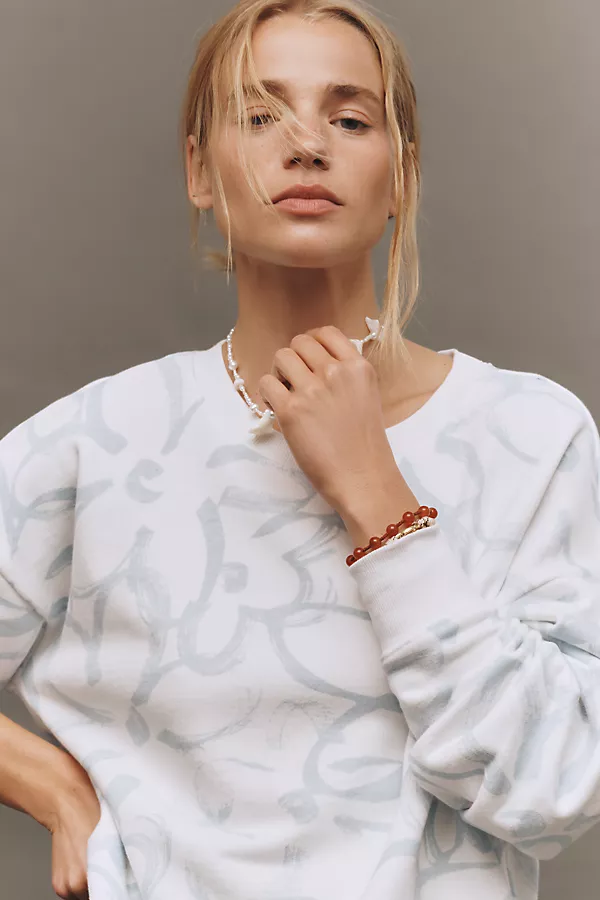 Anthropologie Maeve Sketchy Floral Sweatshirt Ivory