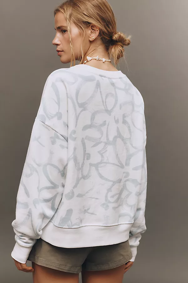 Anthropologie Maeve Sketchy Floral Sweatshirt Ivory