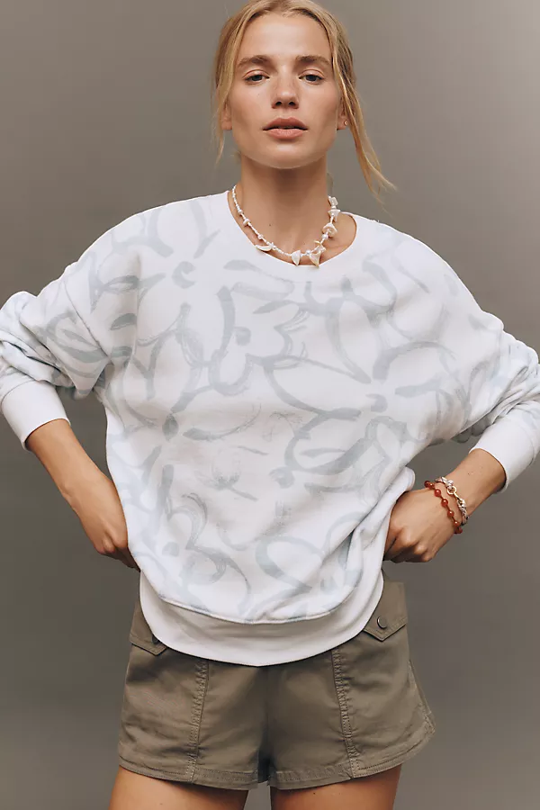 anthropologie Maeve Sketchy Floral Sweatshirt Ivory