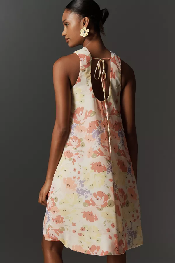 Anthropologie Maeve Sleeveless Crew-Neck Chiffon Mini Dress Neutral Pattern