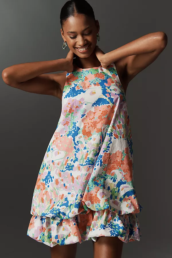 anthropologie Maeve Sleeveless Double Bubble-Hem Mini Dress Multi Floral