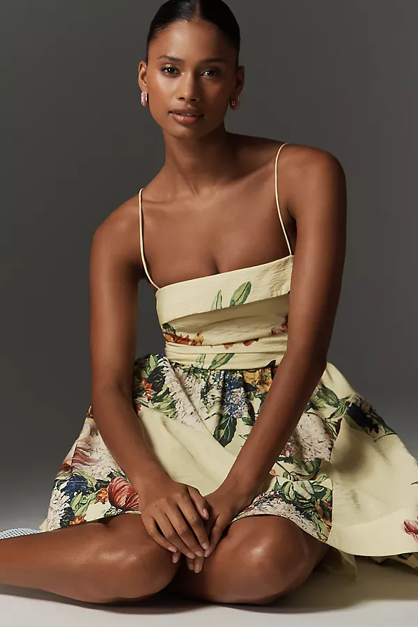 Anthropologie Maeve Sleeveless Fit & Flare Mini Dress Yellow Pattern