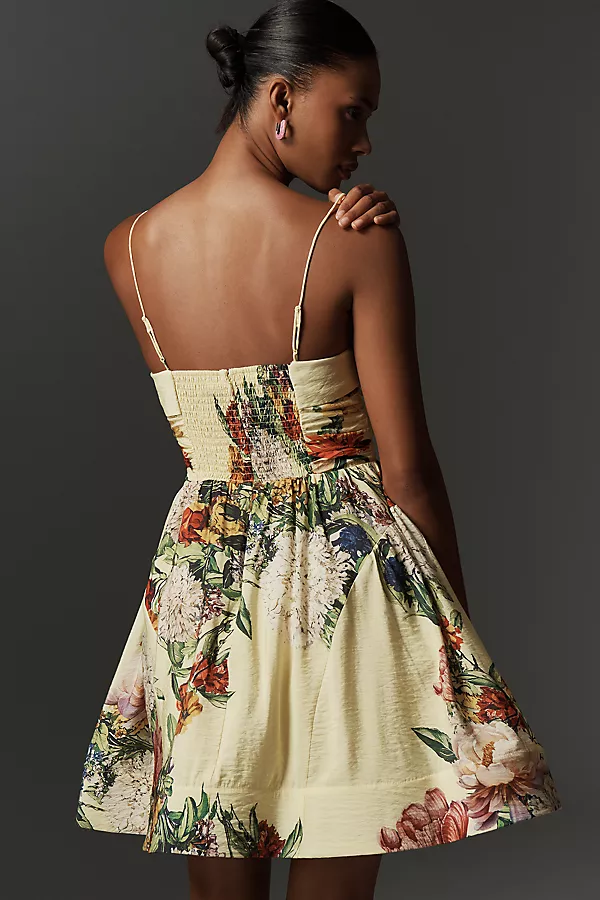 Anthropologie Maeve Sleeveless Fit & Flare Mini Dress Yellow Pattern